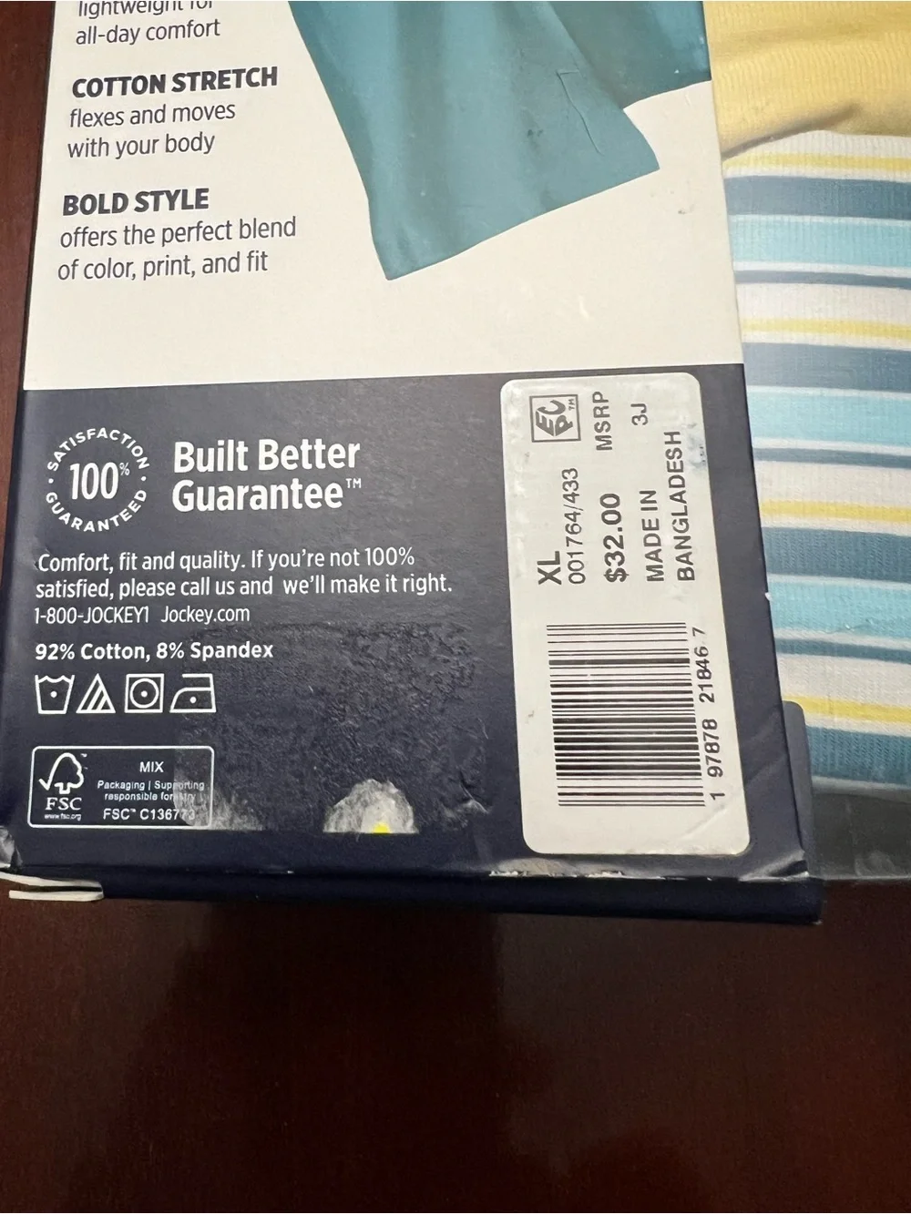 Jockey Cotton Stretch 3-Pack Boxer Briefs — Teal, Yellow, Blue/White Striped